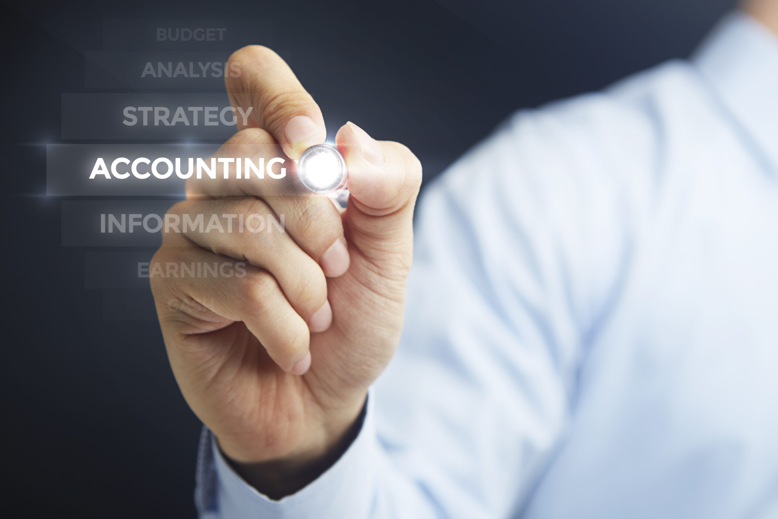 Hand with digital pen choosing the text accounting when keeping your accounts in order