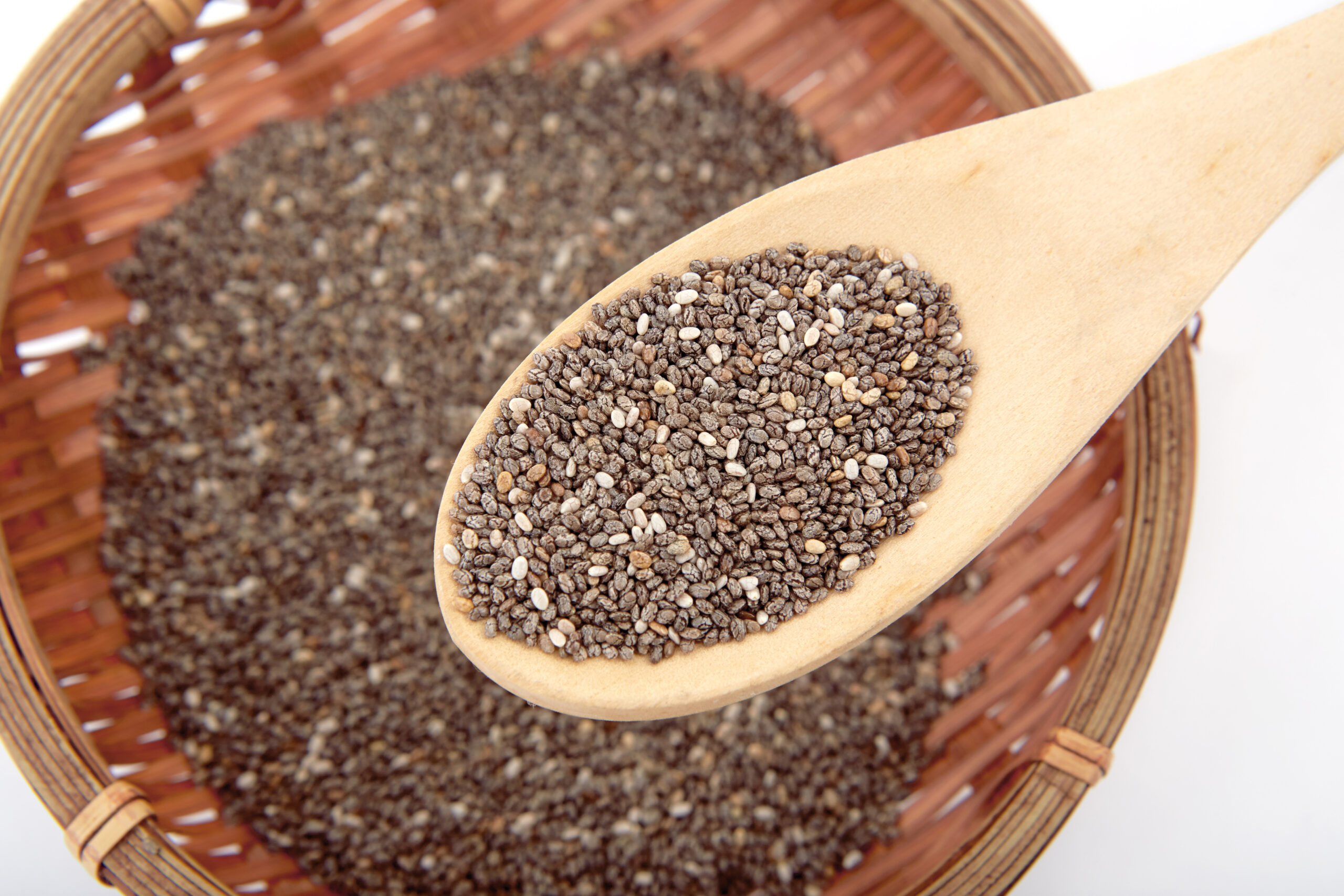 Chia seeds in a bowl with a wooden spoon which are perfect for How Veganism Can Improve Your Health and Wellbeing