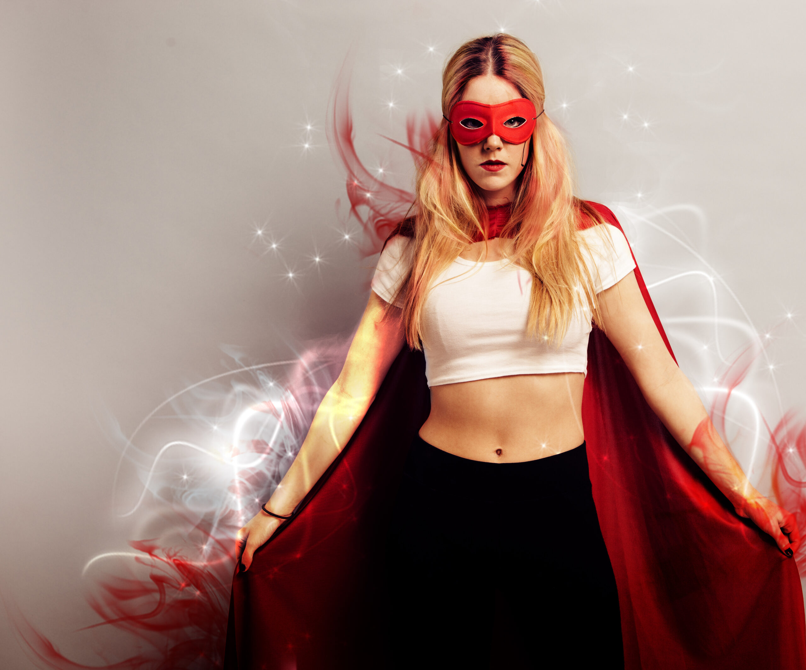 Portrait of a young woman dressed as superhero as she is instafamous