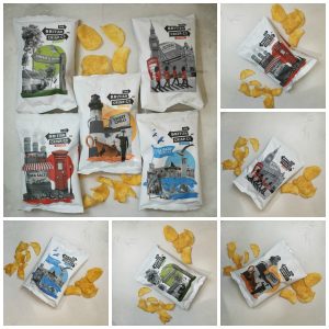 Collage of crisps and their respective flavours