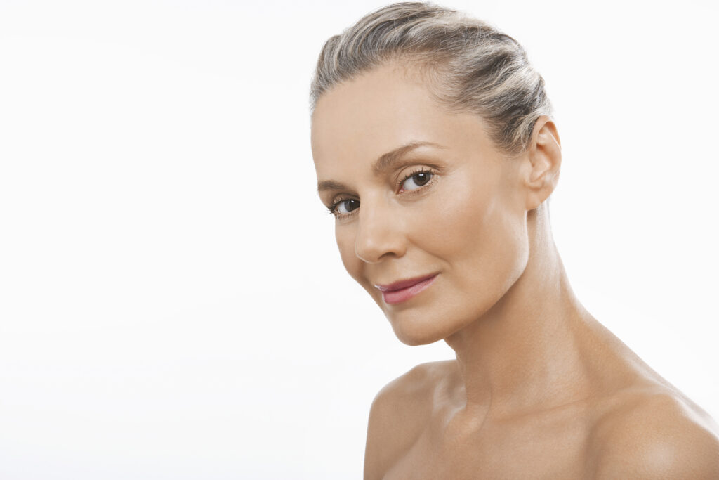 Woman with mature skin showing profile