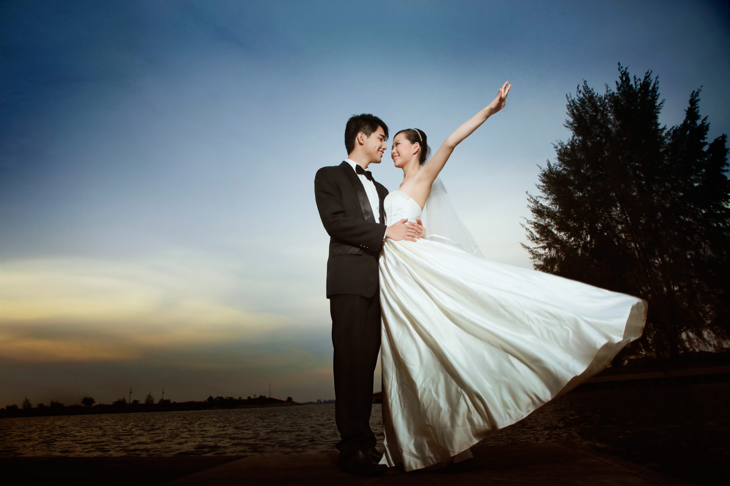 Man and woman in the outside having their dream wedding